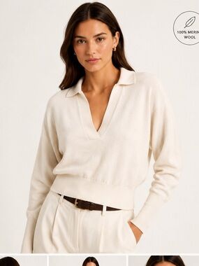 Banana Republic Ivory Merino Wool Collared Sweater Size Small